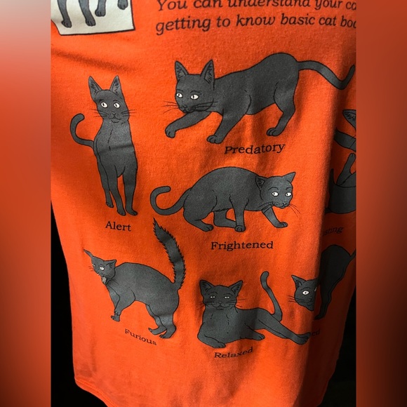 NWOT Cats Body Language Orange Tee Black Cat - Picture 3 of 6